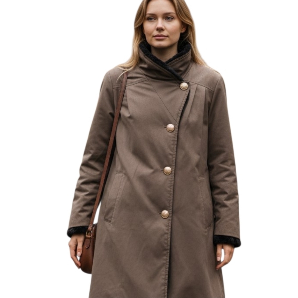 Vintage Claude Havrey Tan Nylon Faux Fur Liner Coat. XL. - Picture 3 of 14